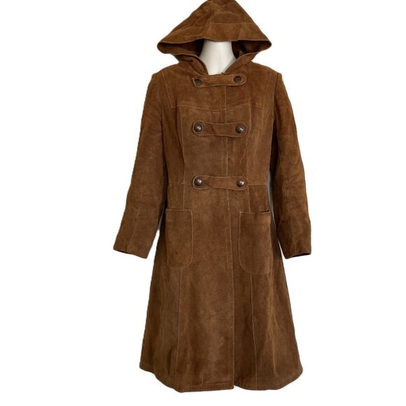 Opera Brand Hooded Suede Coat Snap Front Quilted Lining Vintage Made in Canada - Picture 4 of 12
